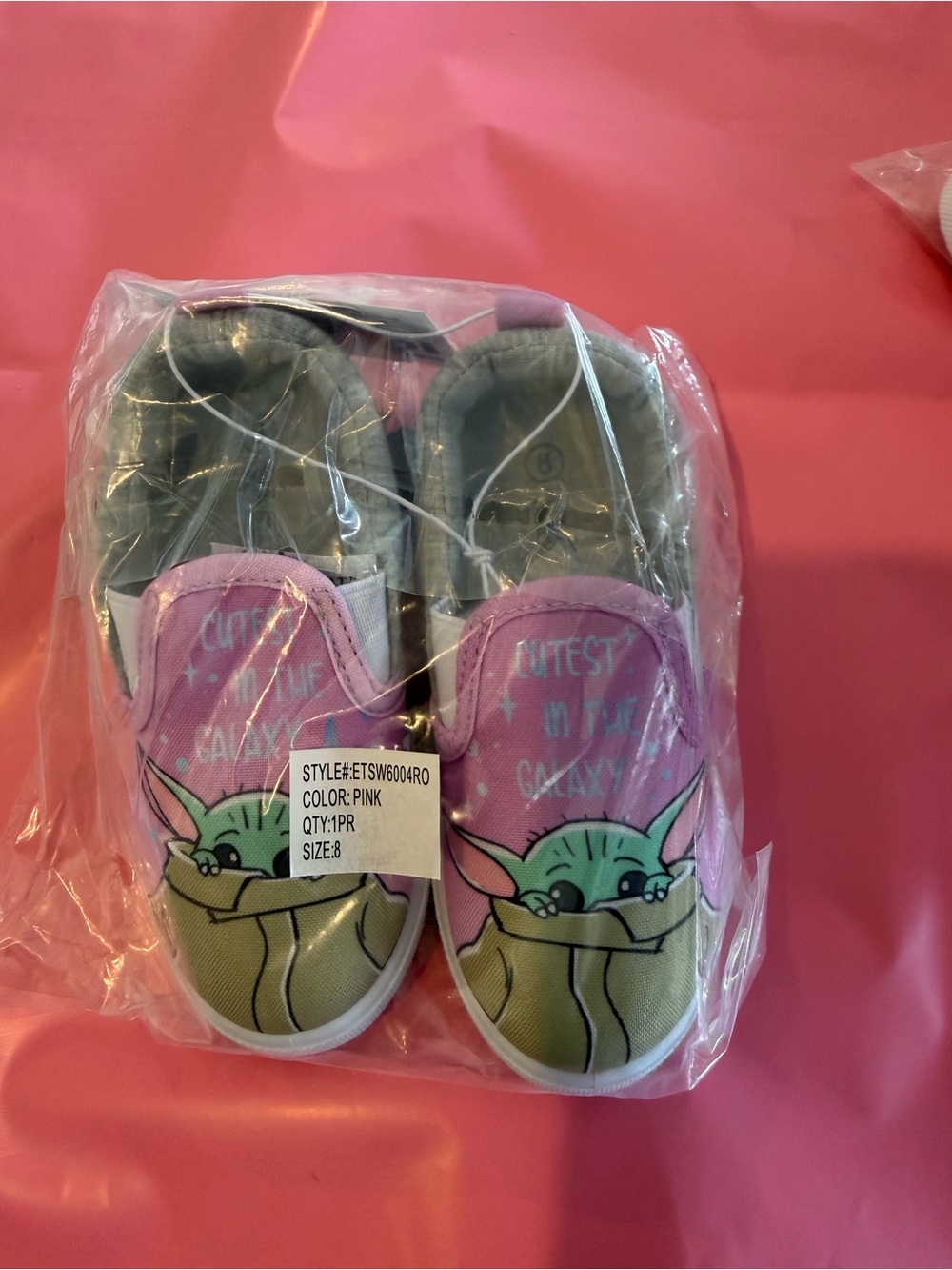 Star Wars Kids Slip-On Sneakers with Baby Yoda Graphic — Pink and Green